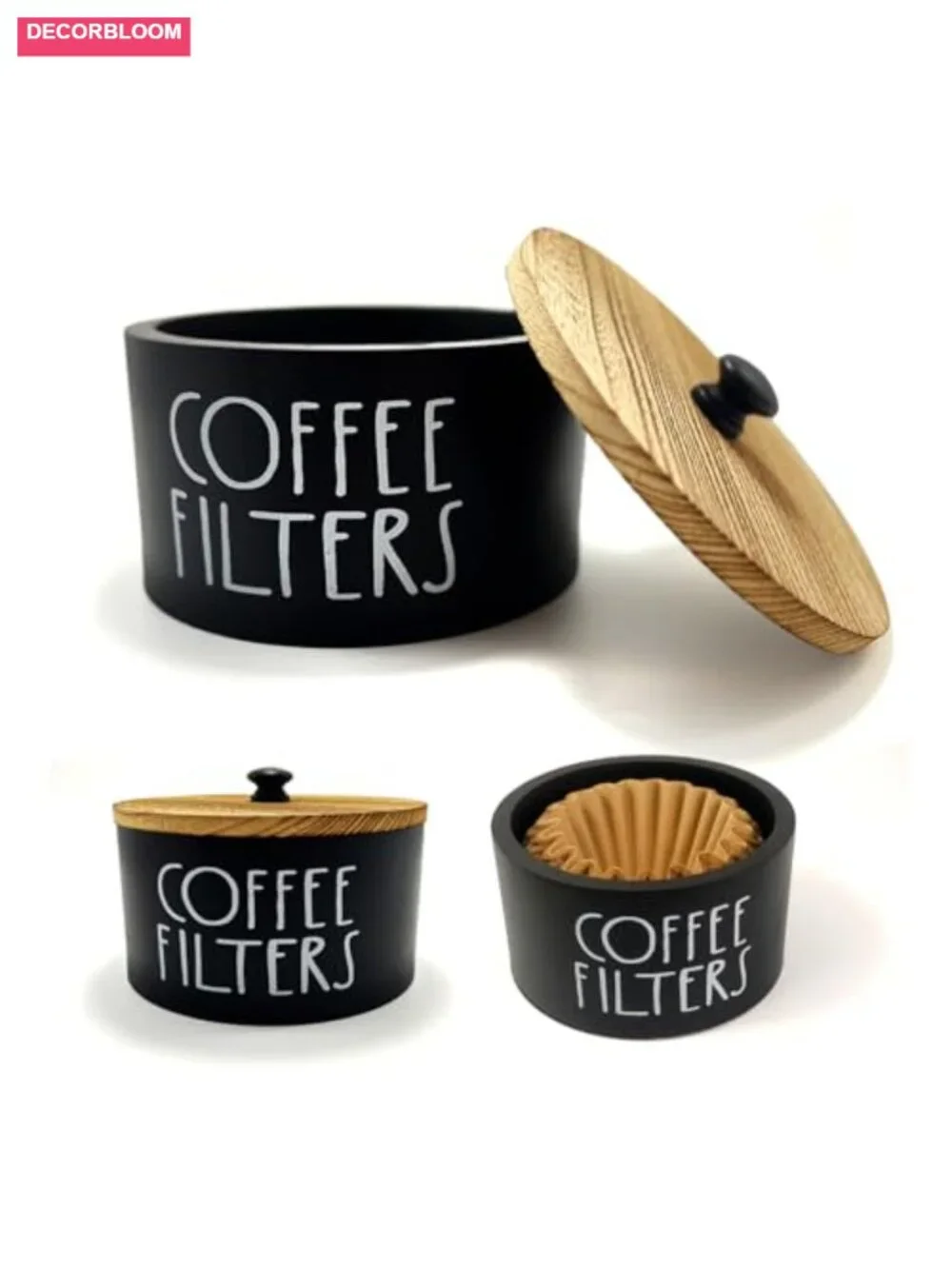 Solid Wood Coffee Filter Holder with Lid - Rustic Farmhouse Storage Basket for